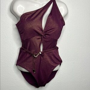 Time and Tru Purple One Piece Asymmetrical Swimsuit